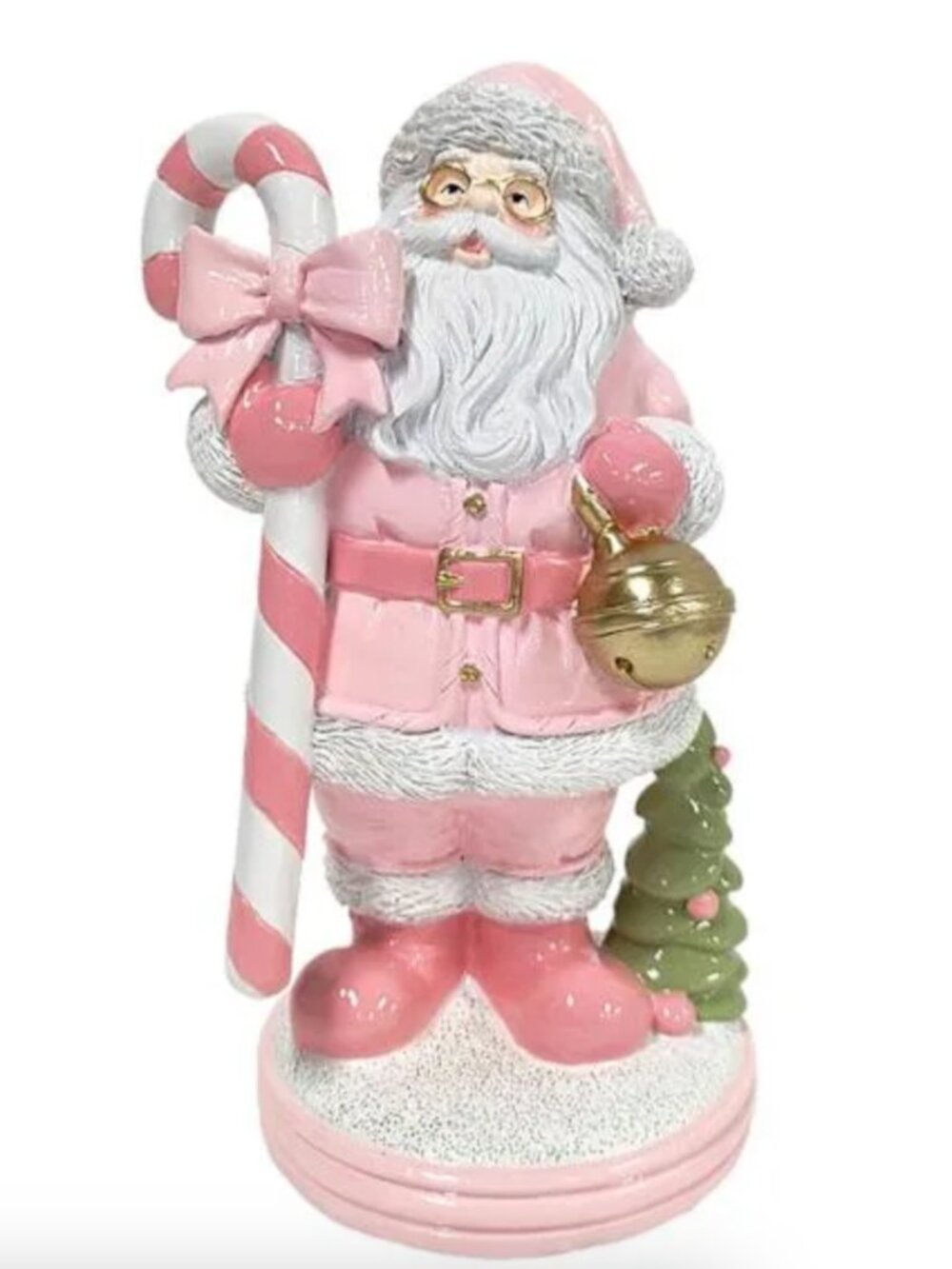 Christmas Holiday Pink Santa Décor Figure Statue Candy Cane Gold Bell New